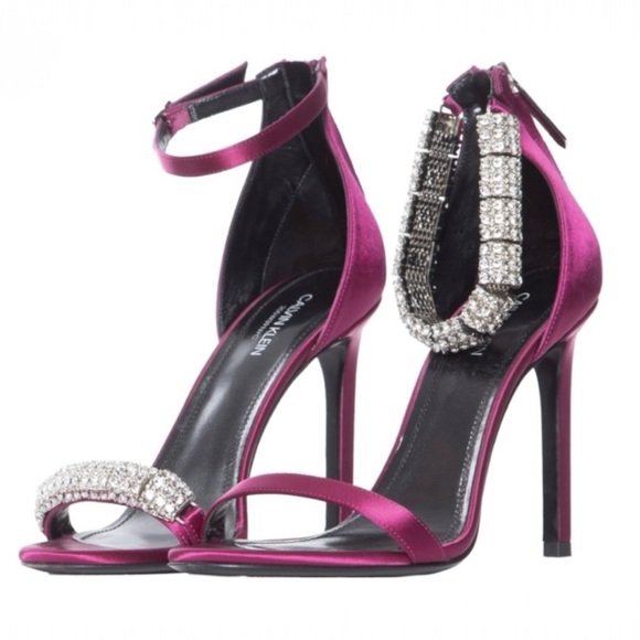 Calvin Klein 205W39NYC Camelle Satin Mismatched Crystal Ankle Strap Heel Sandals - Picture 1 of 16